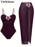 S - XL New 3D Flowers With Skirt One Piece Swimsuit Women Swimwear Female High Cut Leg Monokini Bather Bathing Suit Swim V8018
