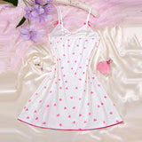 Women's Sleepwear Underwear Rose Lace Bow & Heart Print  Sleep Dress Sexy Pijamas Set  V Neck  Pajamas Mini Nightgowns Hot Dress