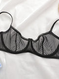 Women's transparent sexy lingerie set with striped lace and steel rims, push up bra paired with seamless thong set YS2864