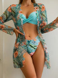 3 Pieces Push Up Bikinis 2026 Women With Kimono Beach Printed Swimsuit Sexy Swimwear Female Bathers Bathing Swimming Swim Suit