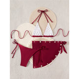 With Sarong Buttons Halter Bikini Female Swimsuit Women Swimwear Three-Pieces Bikini Set Padded Bather Bathing Suit Swim V8307