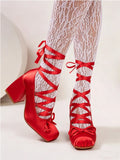2026 Plus Size 43 Retro Red Lolita Ankle Wrap Pumps Sweet 5cm Med Square Heels Gothic Cosplay Ballet Mary Janes Shoes Women
