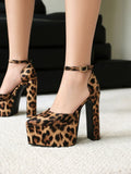 NASBAVI High Heeled Women's Sandals Buckle Pointed Toe Leopard Platform Shoes Woman Spring Design Sexy Elegant Gladiator Sandals
