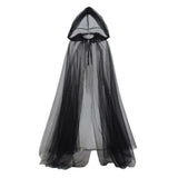 Halloween Ghost Cosplay Costume Cloak Adult Hooded Lace-up Full-Length Sheer Cape with Oversized Hood