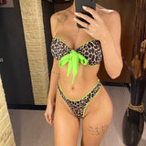 Sexy Bandeau Knotted Splicing Leopard Bikini Women Swimwear Female Swimsuit Two-Pieces Bikini Set Bather Bathing Suit Swim V4179