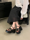 Women Shoes Platform Black 10cm High Heels Sandals Punk Chunky Shoes Summer Gladiator Sandals Wedges Platform Sandalias Mujer