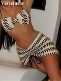 S - XL New Waves Printed With Skirt Bikini Women Swimwear Female Swimsuit Three-Pieces Bikini Set Bather Bathing Suit Swim V7929