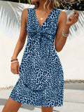 Summer Style Leopard Print Mini Dress Women Fashion Vacation Elegant Vintage V-neck Sleeveless Vestidos Nightclub Party Dresses