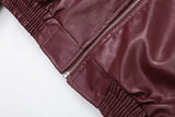 Foridol Wine Red Vintage Faux Leather PU Coat for Women Long Sleeve Turn Down Collar Zipper Autumn Winter Coat Jacket