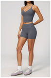 New Yoga Sets Women V Neck Back Criss Cross Sports Tank Top High Waist Butt Lift Shorts Fitness Suit Gym Running Workout Clothes