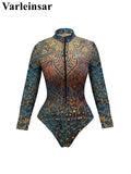 S - XXL New Printed Long Sleeve With Pants Sarong Shorts Women Swimwear One Piece Swimsuit Female Bather Bathing Suit Swim V8395