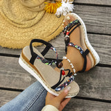 Fashion T-Strap Platform Sandals  Women New Mix Color Elastic Band Wedge Sandals Woman Summer Daily Open Toe Sandalias Female