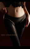 Leopard Print Panties With Integrated Stockings Sexy Hollow Lace Pantyhose With Bow And Bell Black Silk Smooth Pure Desire 6Z3F