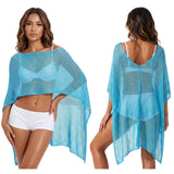 Women Knit Sheer Shawl Poncho Loose Fit Asymmetrical Hem Cape Sweater Summer Boho Casual Beach Cover-ups Knitwear