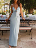 Women Cami Dress Solid Color Sleeveless Tie-Up Front Sleeveless Backless Dress Long Dress Summer Casual Spaghetti Strap Dress
