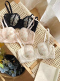 Elegant Minimiser Bralette Large Chest Rabbit Ear Lace Pure Comfort UK Fit Thin Support Non Padded Wirefree Bra Set S-XL AB 32