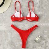 Wrinkled Underwired V-Bar Bikini Swimsuit Female Swimwear Women Two-pieces Bikini set High Cut Bather Bathing Suit Swim Lady