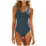 2026 New Solid Cross One Piece Swimsuit For Women Plus Size Swimwear Push Up Bathing Suit Beachwear Deep V Neck Swimming Suits