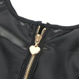 Black PU Leather Wide Strap Mini Dress for Women Heart Zipper Sexy Night Out Clubwear Plus Size Faux Leather Bodycon Babydoll