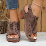 Retro Hollow Out Thick Heeled Sandals for Woman Summer Lightweight High Heels Sandals Women Plus Size Outdoor Platform Sandles