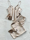 Comfortable Fashionable 2pcs V Neck Leopard Print Suspender Long Pants Pajama Set