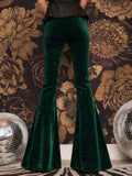 new European and American high-waisted slim shiny silver drape gold velvet bell-bottom casual pants