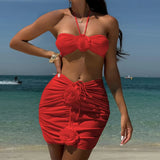 New 3D Flowers With Skirt Brazilian Bikini Women Swimwear Three-pieces Bikini set Female Swimsuit Bather Bathing Suit Swim V5755