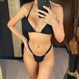 Sexy Wrinkled High Cut Thong Bikini Women Swimwear Female Swimsuit Two-Pieces Bikini Set Bather Bathing Suit Swim Lady V4010C