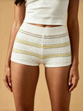 Summer Women's Knit Mini Shorts Elastic Waist Skinny Striped Print Micro Shorts Casual Daily Club Short Pants Beach Cover-ups