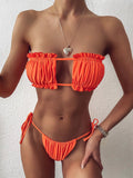 12 Colors Sexy Bikini Bandeau Women Pleated Hollow Swimsuit Swimwear Female Mini Thong Bikinis Set Bathing Suit Bikini Brasileno