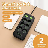 EU Plug Socket 4 Sockets Power Strip With 2 USB Type-C Port Without Extension Wall Charger Adapter For Home Offices