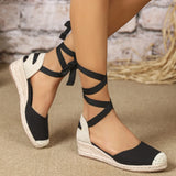 2026 Big Size 43 Summer Bohemian Espadrilles Sandals Women Ankle Wrap Gladiator Sandals 6CM Wedges Heels Platform Shoes Woman