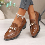 Office Ladies Patent Leather Oxford Shoes Plus Size 43 Pointed Toe Thick Heel Pumps Women British Style Slip On Student Shoes