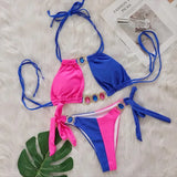 Splicing Halter Jewelled Diamond Bikini 2025 Women Swimsuit Female Swimwear Two Pieces Bikini Set Hollow Out Bathing Suit Swim