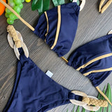 Patchwork Halter High Cut Knitted Bikini Women Swimwear Female Swimsuit Two-pieces Bikini Set Brazilian Bather Bathing Suit Swim