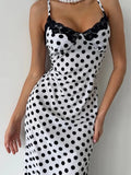 Ahagaga Fashion Women's Polka Dot Dresses Lace Patchwork Camisole Slit Slim Fit Sexy Female Casual Outfit Summer Beach Vestidos