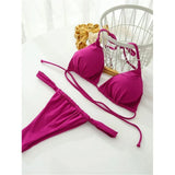Wrinkled High Cut Mini Micro Thong Bikini Women Swimwear Female Swimsuit Two-pieces Bikini Set Halter Bather Bathing Suit Swim