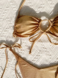 sexy metallic gold glitter halter bikinis sets two pieces v-waist tie halter thong swimsuit bathing suit swimwear biquini bakini