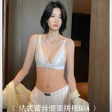 Modest French Lingerie Wirefree, Luxury Satin Bralette for Small Chest Summer Thin Cover Lace Bra Elegant Comfort MOYISU S-XL AB
