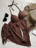 With Skirt Wrinkled Bra Cup Bikini Female Swimsuit Women Swimwear Three-pieces Bikini Set Push Up Bathing Suit Swim Beachwear