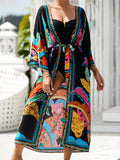 13 Colors Printed With Belt Crochet Knitted Tunic Beach Cover Up Cover-ups Beach Dress Beach Wear Beachwear Female Women K7201