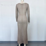 3 Colors Long Sleeve Cut Out Crochet Knitted Tunic Beach Cover Up Cover-ups Beach Dress Beach Wear Beachwear Female Women K6536