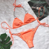 DEKA Halter Crystal Diamond Bikini Set Women Brazilian Swimwear Metal Ring Linked Swimsuit Female Bathing Suit
