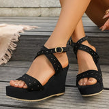 Black Super High Heels Sandals Women Flats Platform Sandals with Rivet Cow Leather Comfort Summer Shoes Casual Daily Dress AU31