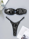 DEKA Sexy Shiny Gold Bandeau Bikini Set Women Ring Linked Hollow Out Push Up Bra Micro Swimsuit Bathing Suit Thong Swimwear