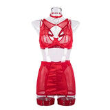 Toucheart 5-Pieces Erotic Lingerie Sexy Hip Skirt For Women Mesh Patchwork Hollow Out See-Through Lure Garters Underwear Suit