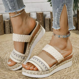 Bohemia Style Wedge Heel Sandals Women 2025 Summer Woven Platform Slippers Woman Lightweight Non Slip Thick Sole Casual Sandles