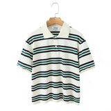 Foridol Burgundy Striped Casual Women T-shirt Summer Loose Polo Shirts Buttons New Female Tops Blouse White Tops Spring Shirt