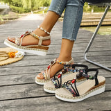 Fashion T-Strap Platform Sandals  Women New Mix Color Elastic Band Wedge Sandals Woman Summer Daily Open Toe Sandalias Female