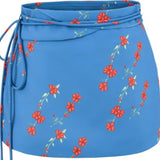 Vacation Vietnam Low-waist Cross-strap Mini Skirt For Women Summer Fresh Print Slim-fit Bodycon Ultra-short Skirt Elegant H1YO